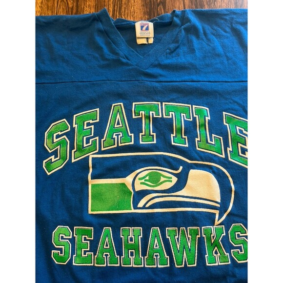 Vtg SEATTLE SEAHAWKS SHIRT by Logo 7 Sz L NFL Jersey READ - Picture 2 of 14